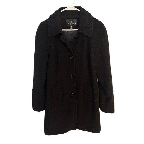 London Fog Women's Button-Front Wool Blend Lined Pea Coat Black Size Medium - Picture 1 of 9